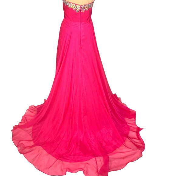Strapless Barbie Pink Gown 4 Rhinestone Embellished Flowing Chiffon Skirt Prom - Picture 6 of 12